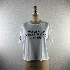 MOTHER l S The Cooler Cutoff Watch Out MF I Vote Political Graphic Crop T-Shirt